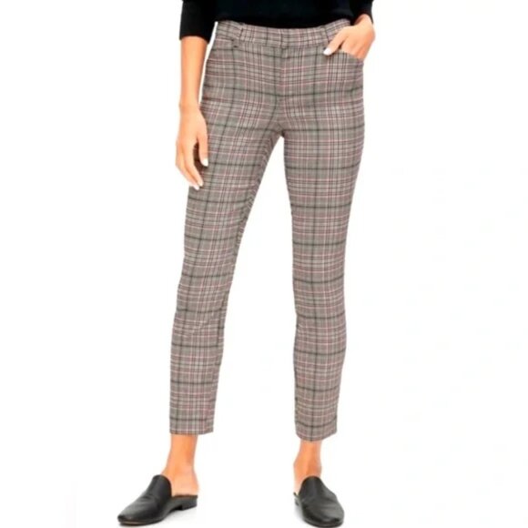 GAP Signature Ankle Skinny Trousers Grey Multicolor Plaid Corporate Office Sz 6 - Picture 1 of 10